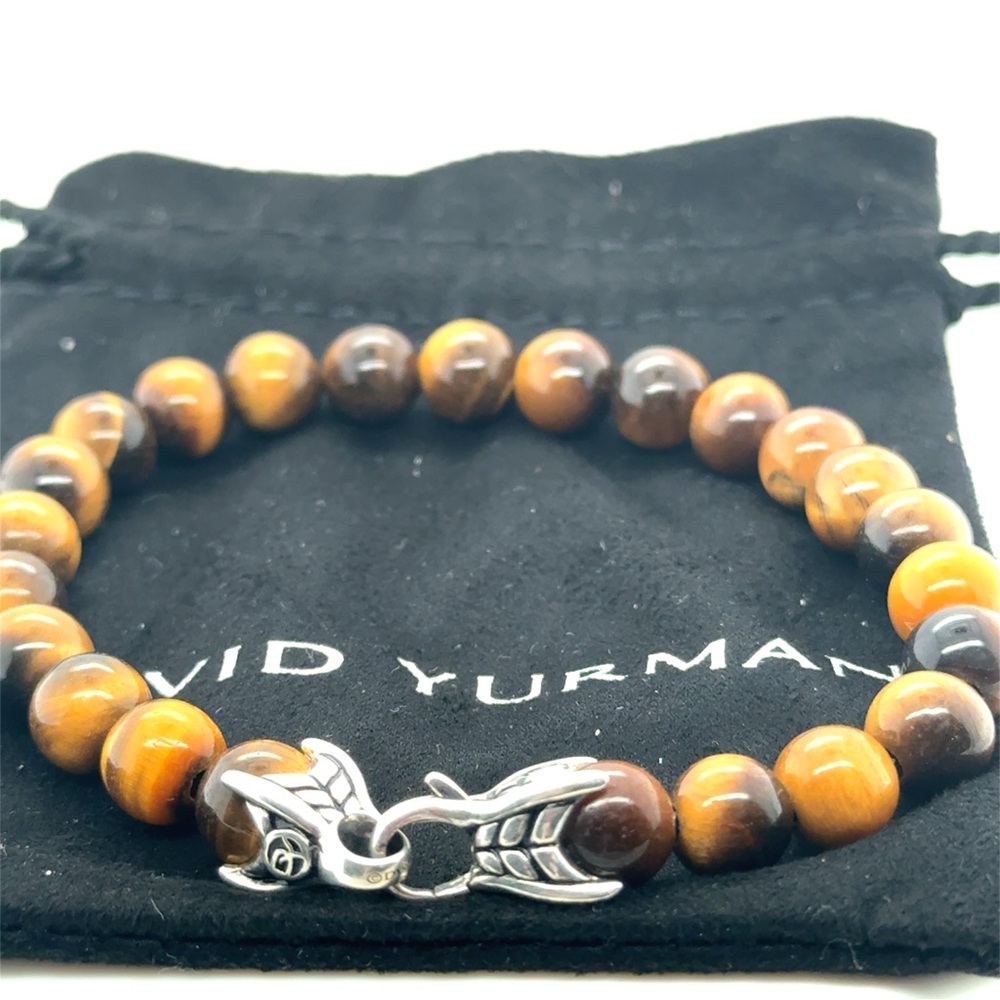 David Yurman Spiritual Tiger Eye Bead Bracelet|925 Sterling Silver